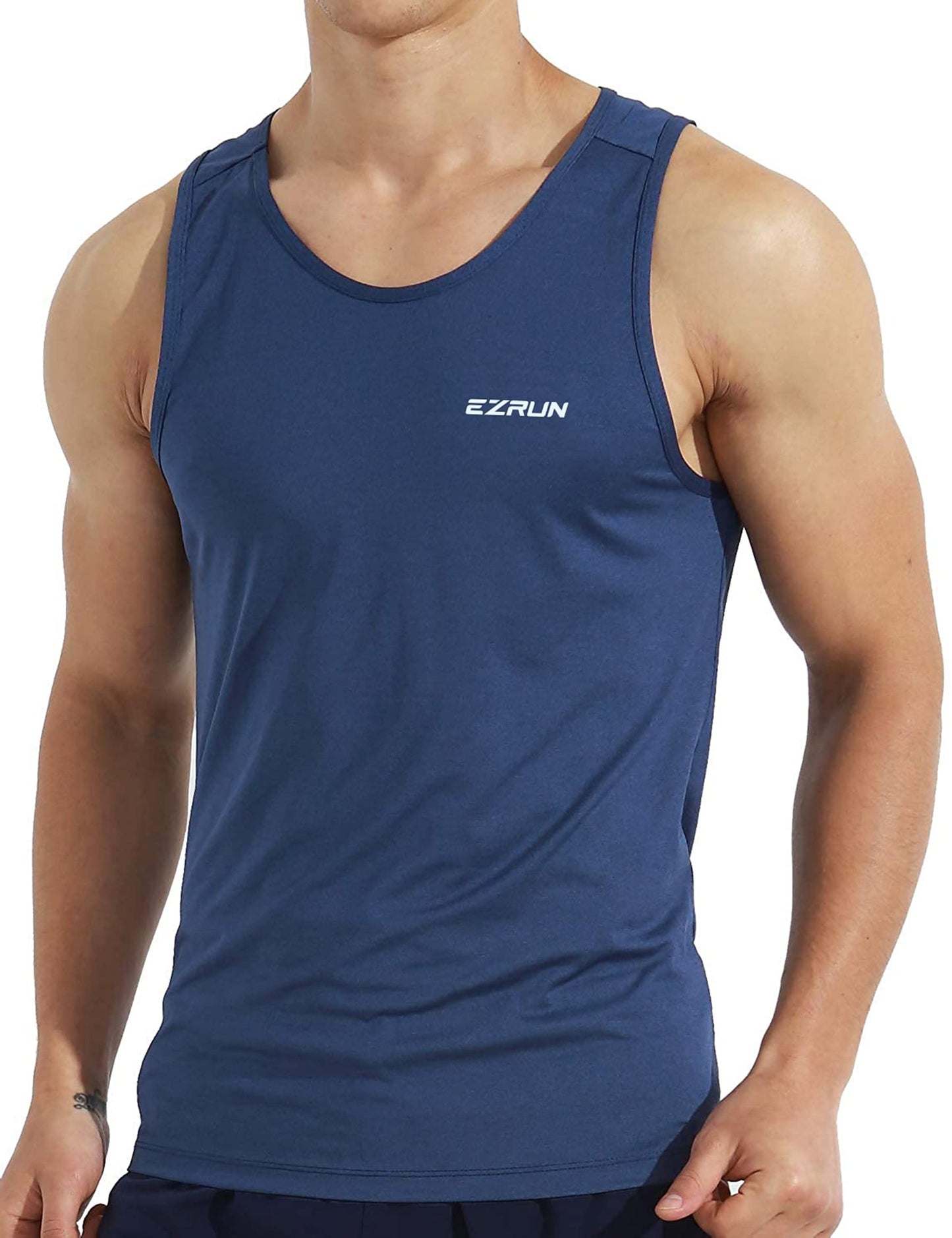 EZRUN Men's Quick Dry Sport Tank Top for Bodybuilding Gym Athletic Jogging Running,Fitness Training Workout Sleeveless Shirts(Blue,XL)