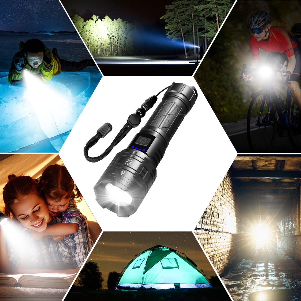 Rechargeable Flashlights High Lumens, Powerful Tactical Flashlights, 5 Modes LED Flashlight Adjustable, Brightest Flashlight Waterproof, Handheld Flash Light for Emergencies, Home, Camping, Hiking