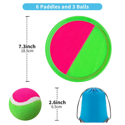 Kids Outdoor Toys, Beach Toys Toss and Catch Ball Set, Outside Yard Games for Kids with 6 Paddles 3 Balls Paddle Game Set Playground Sets for Backyard Sports Outdoor Games for Adults and Family