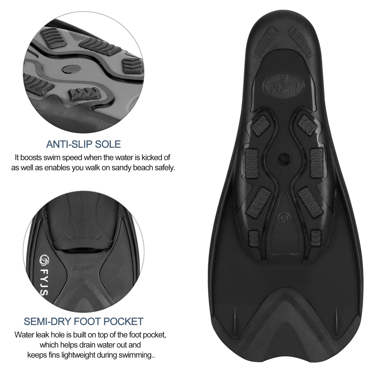 FYJS Short Swim Fins with Comfortable Full Foot Pocket Travel-Size for Snorkeling and Scuba Diving