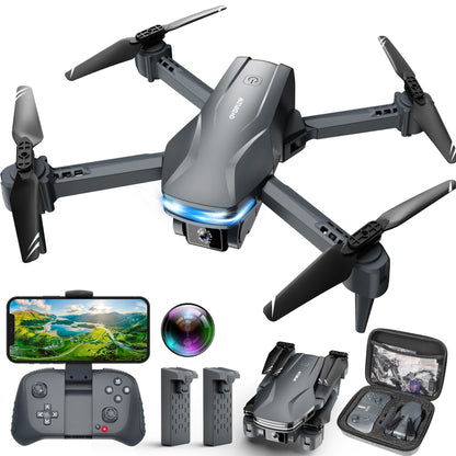 Drones with Camera for Adults 1080P HD Foldable Drone with Carrying Case Drones for Kids with One Key Take Off/Land, 3 Speed Mode, 360° Flip Grey