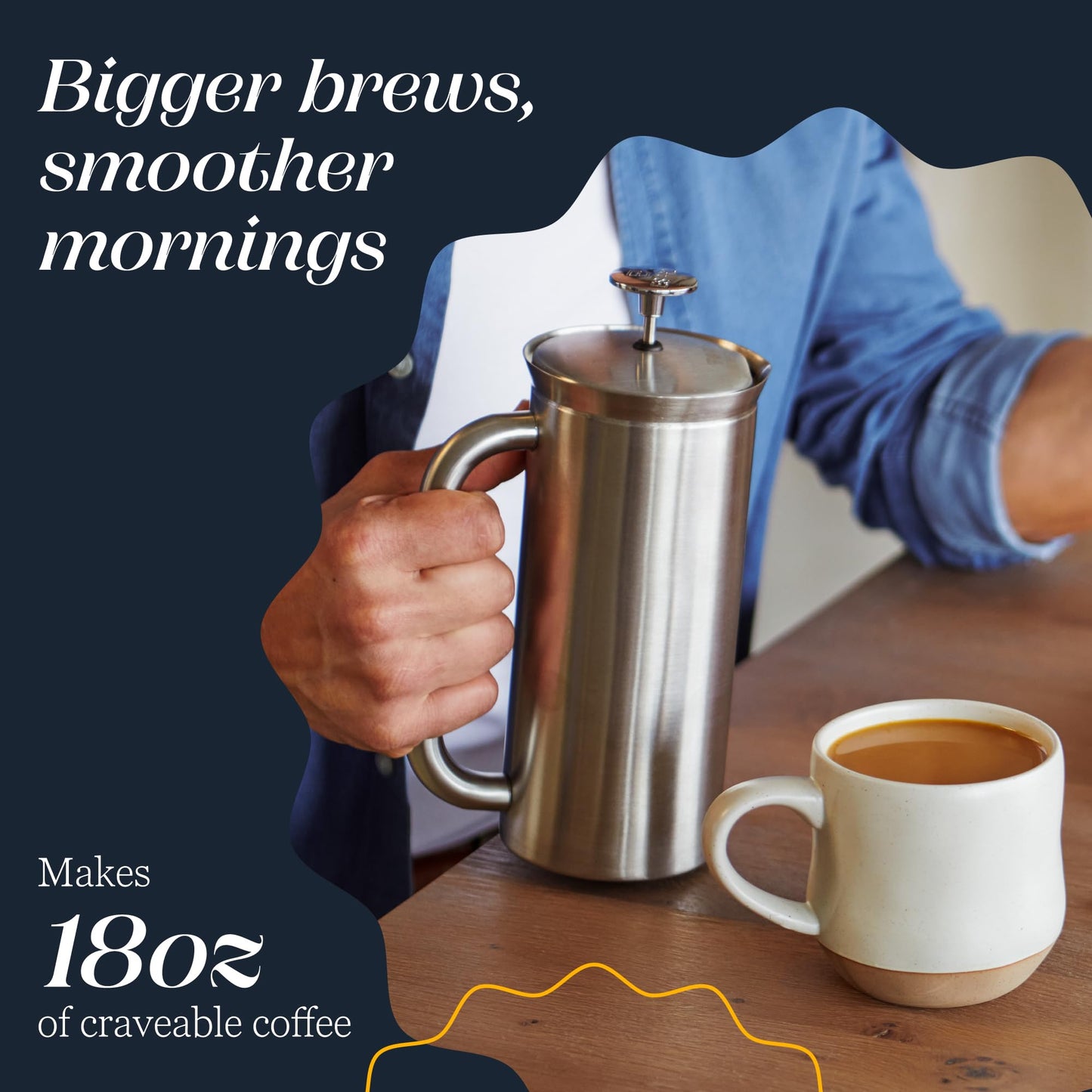 ESPRO P7 French Press Coffee Maker - Double-Walled Stainless Steel Insulated with Micro-Filter, 18 Oz, Brushed Stainless Steel