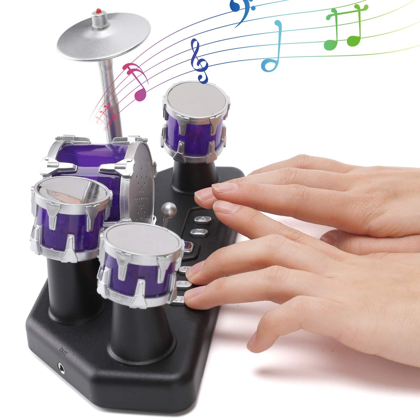 Finger Drum Set Electronic Mini Desktop Small Novelty Toy Desk Instrument Game with Sounds and Lights for Kids, Adults