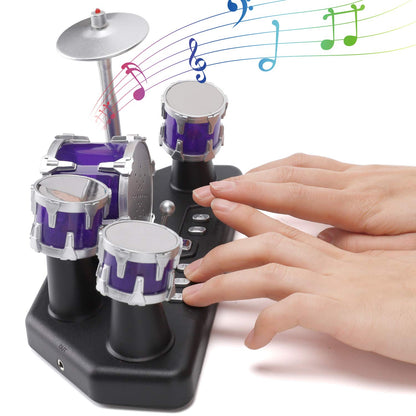 Finger Drum Set Electronic Mini Desktop Small Novelty Toy Desk Instrument Game with Sounds and Lights for Kids, Adults