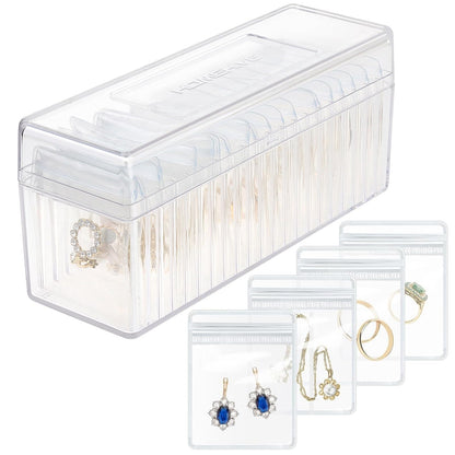 HOMEHIVE Acrylic Jewelry Box Organizer, Clear Jewelry Organizer and Storage with 20 Portable Anti Tarnish Jewelry bags, Travel Jewelry Case for Earrings/Rings/Necklaces Gifts for Women Girls, Clear