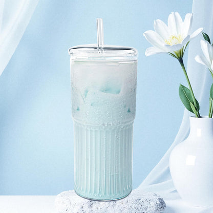 Luiaiog Glass Cups with Lids and Glass Straws, High Borosilicate 20OZ Tumblers (2Pcs) for Coffee, Tea, Juice, Smoothies, Hot/Cold Drinks at Home, Office