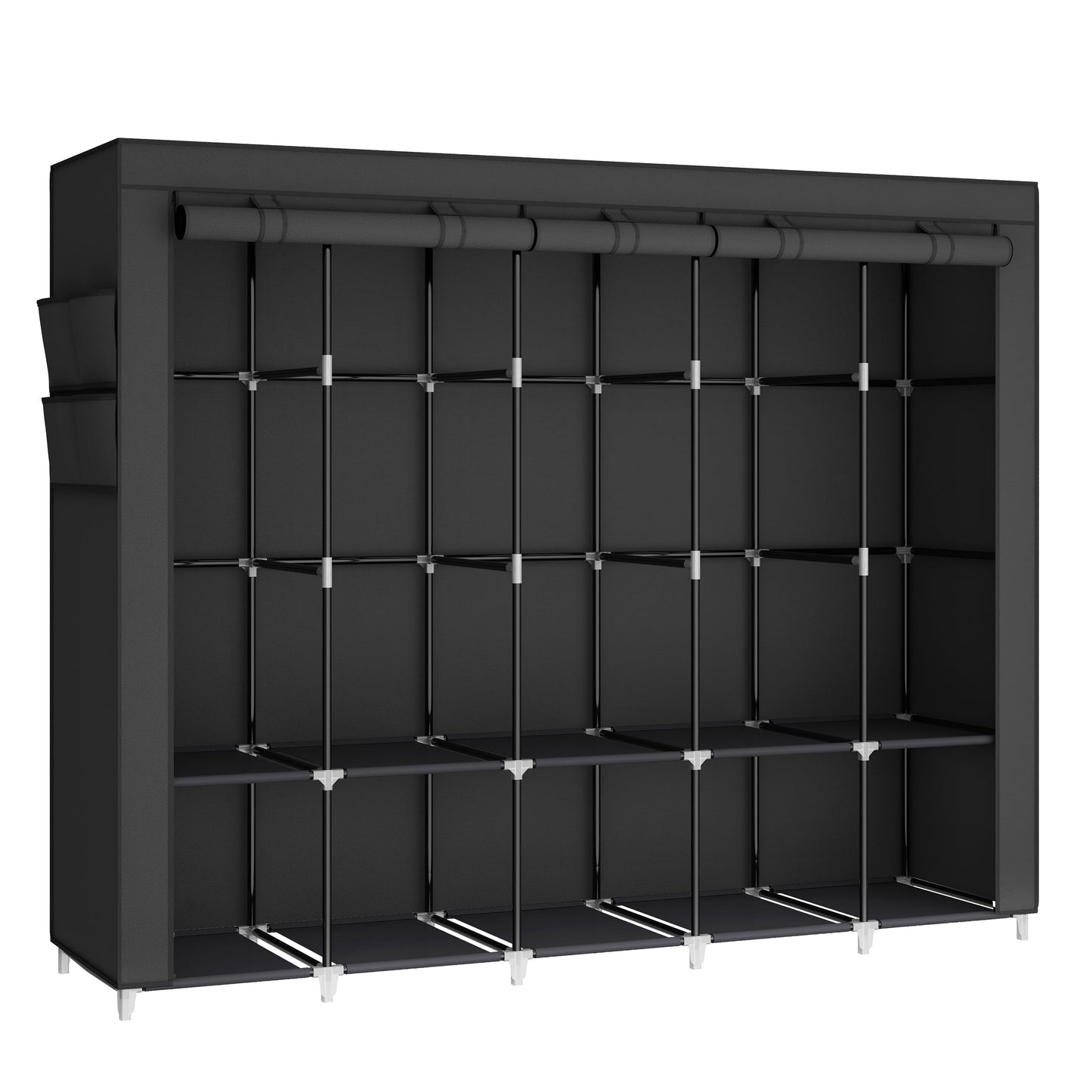 MOGELAFOO 83 Inch Wide Portable Closet Wardrobe, Clothes Storage Rack Organizer with Cover, Side Pockets, 5 Clothes Hanging Rods and 10 Storage Shelves, Black