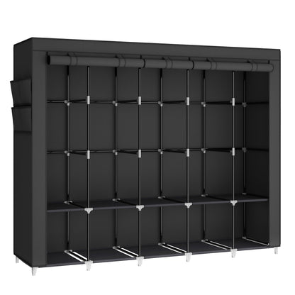 MOGELAFOO 83 Inch Wide Portable Closet Wardrobe, Clothes Storage Rack Organizer with Cover, Side Pockets, 5 Clothes Hanging Rods and 10 Storage Shelves, Black