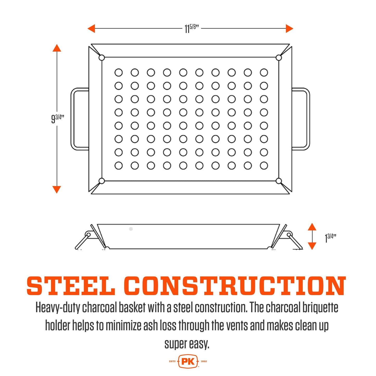 PK Grills Charcoal Basket Tray for Barbecue, BBQ Grill Accessories, Fits PK Original and other Charcoal Grills, PK99090