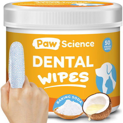 Paw Science Dog & Cat Teeth Cleaning Wipes - Dental Finger Wipes for Cats & Dogs - Pet Toothbrush & Tooth Brushing Kit - Effective Teeth Cleaner (Unscented)