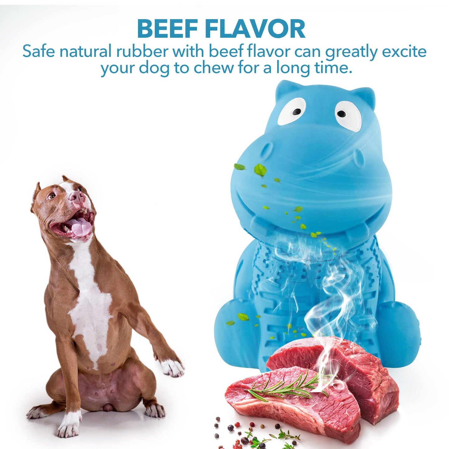 petizer Indestructible Squeaky Dog Toy for Aggressive Chewers - Durable, Natural Latex Toy for Small, Medium, Large Dogs - Blue Hippo