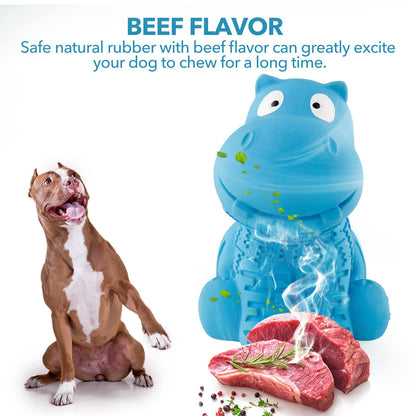 petizer Indestructible Squeaky Dog Toy for Aggressive Chewers - Durable, Natural Latex Toy for Small, Medium, Large Dogs - Blue Hippo