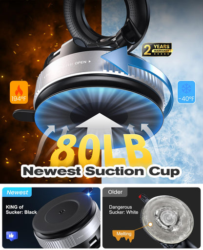 Jononser Magnetic Suction Cup Phone Mount for Magsafe, 360° Adjustable Magnetic Car Phone Holder, Pocket Size Foldable Cell Phone Holders for Your Car for iPhone 16 Pro Max 15 14 13 12 Plus, Sliver