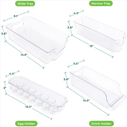 Greenco Refrigerator Organizers and Storage - Clear Fridge Organizer Bins Set, Shatterproof Plastic with Easy-Grip Handles, Stackable Kitchen Organization Solution for Home and RV - Set of 6