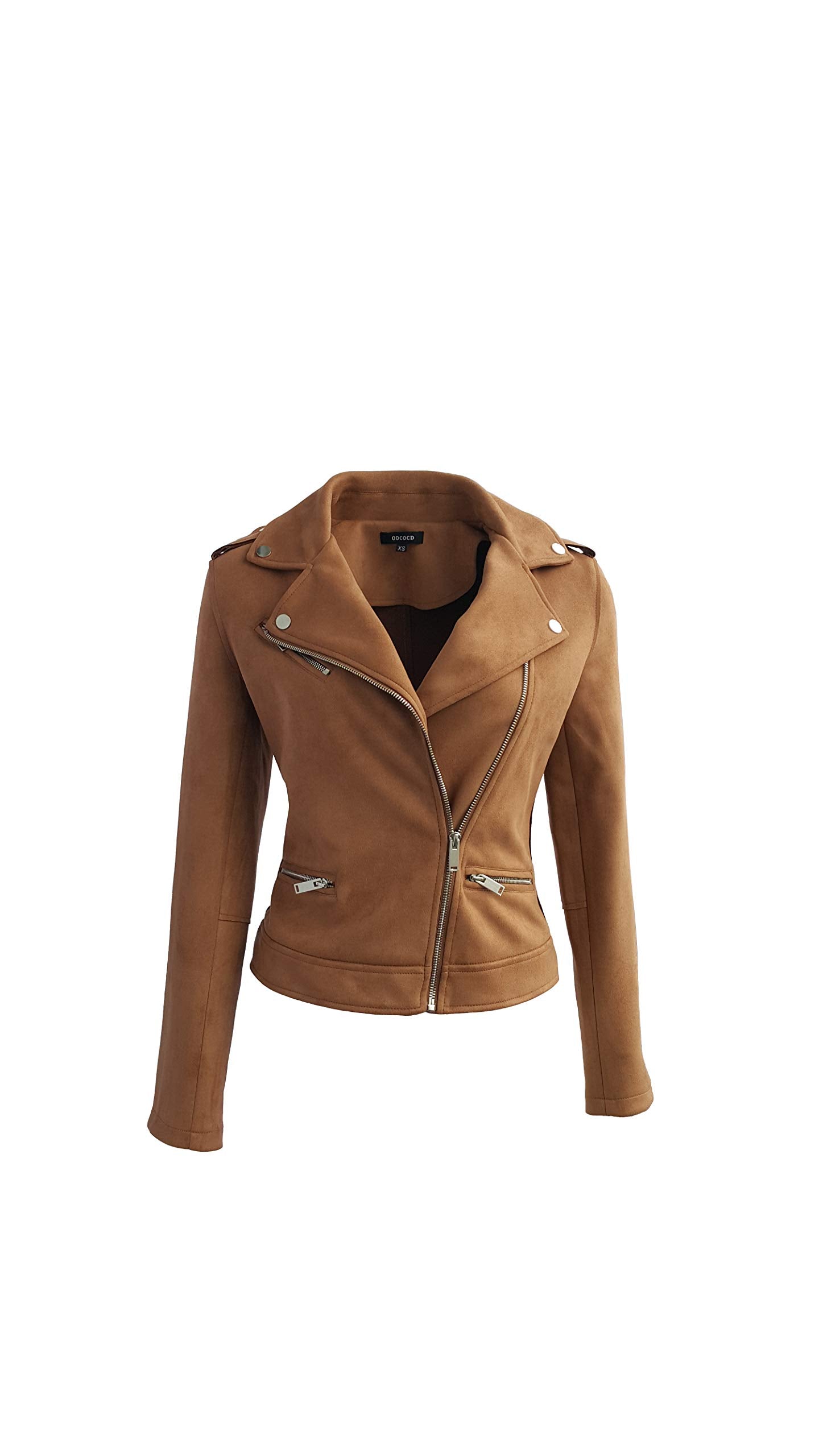ODCOCD Faux Suede Jacket for Women Long Sleeve Zipper Up Casual Outwear (CA/US, Alpha, Small, Regular, Regular, Coffee)