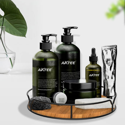 Lazy Susan Turntable Organizer for Cabinet Pantry Kitchen Countertop Refrigerator Cupboard, Pine Wood, 9", Carbonized Black