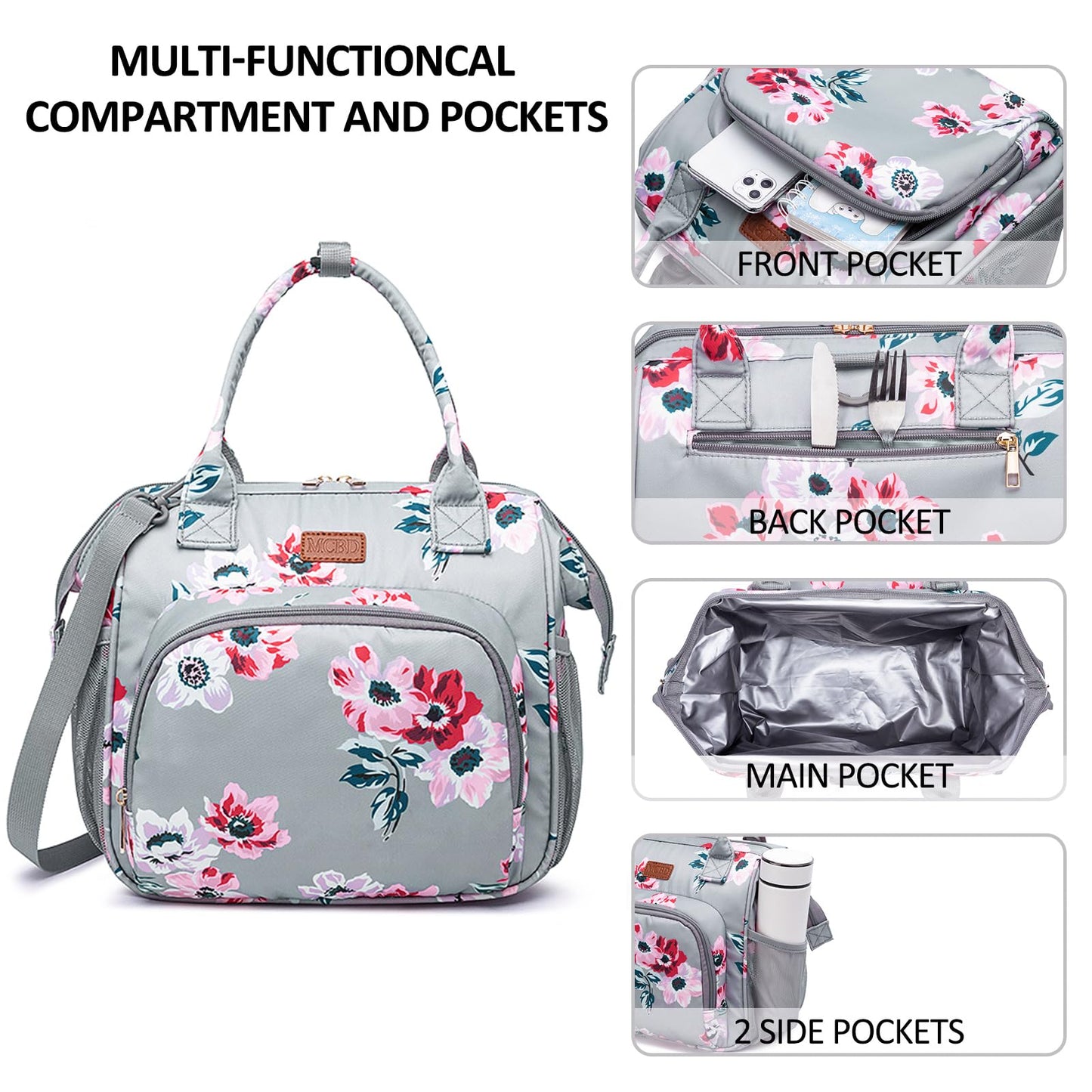 Lunch bags Insulated Lunch Box for Women Men,2 Carrying Way Large Tote Bag,Leakproof Reusable Cooler Backpack with Adjustable Shoulder Strap for Office Picnic Beach