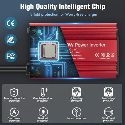 400W Power Inverter 12V DC to 110V AC, Car Charger Plug in Adapter Outlet with PD 65W USB-C&QC 18W Port, Portable Power Converters for Laptop Vehicles Camping Road Trip Essentials Adults