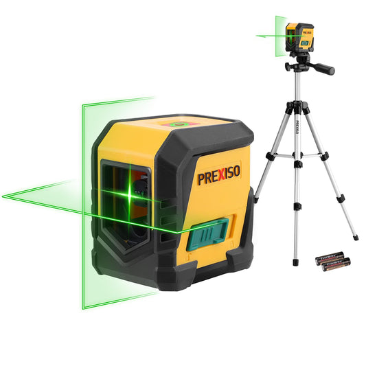 PREXISO Laser Level with Tripod, 65Ft Self Leveling Cross Line Laser Level, Green Line leveler Tool for Hanging Pictures, Home Renovation with LED Indicator & 2 AA Batteries (31-1/2 inch Tripod)