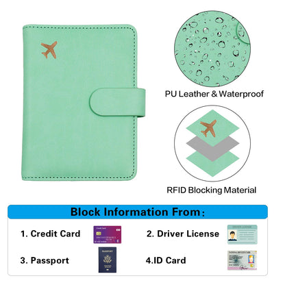 Melsbrinna Premium Leather Passport Holder Covers Case, Waterproof Rfid Blocking Travel Wallet Passport Holder with Pen Holder, Cute Passport Book for Women/Men (Mint Green)