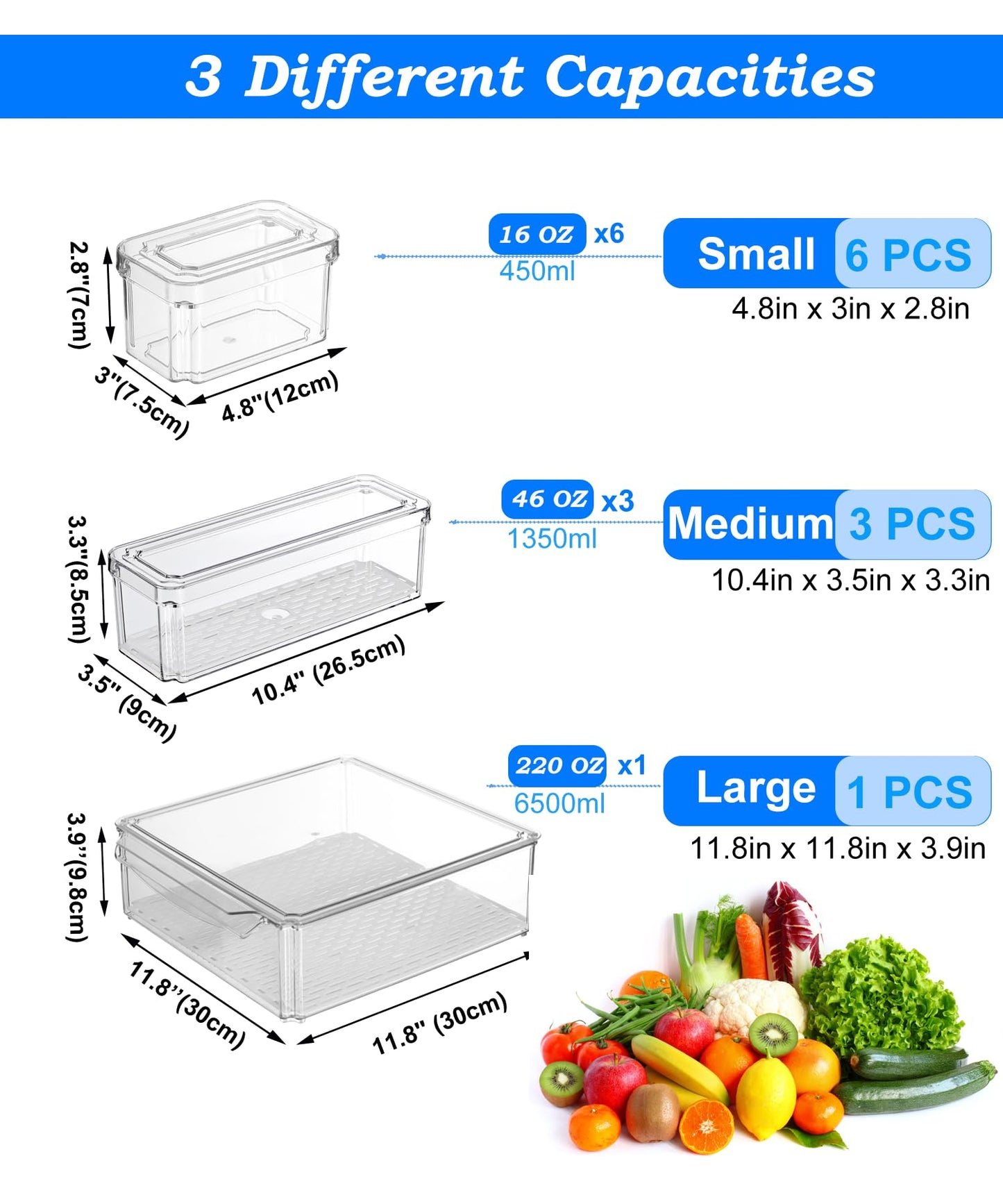 KUMD 10 Pack Fridge Organizer, Stackable Refrigerator Organizer Bins with Lids, BPA-Free Produce Fruit Storage Containers for Storage Clear for Kitchen, Food, Drinks, Vegetable Storage