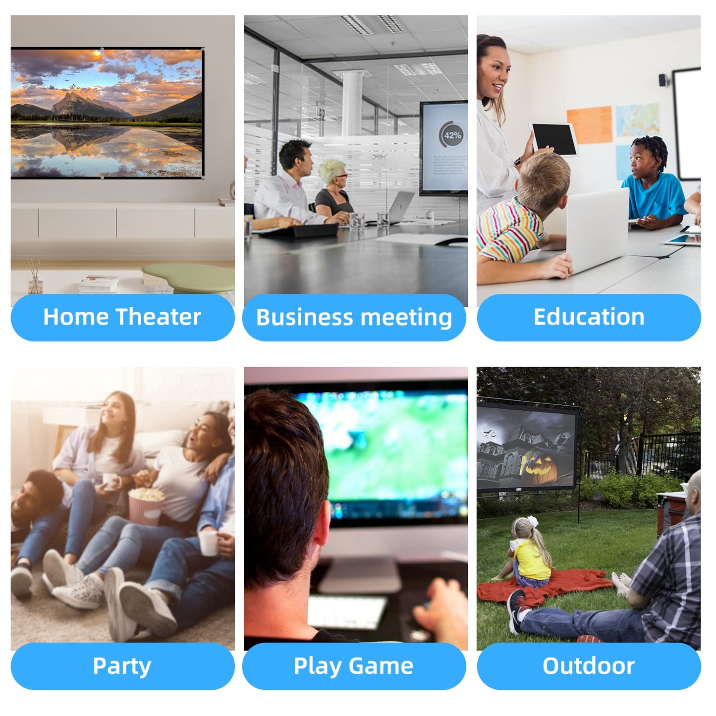 Projector Screen,HUANYINGBJB 4K 16:9 HD Rear Front Projector Screen Foldable Projection Screen Double-Sided Portable Outdoor Indoor Projector Screens for Movie Home Theater (120)