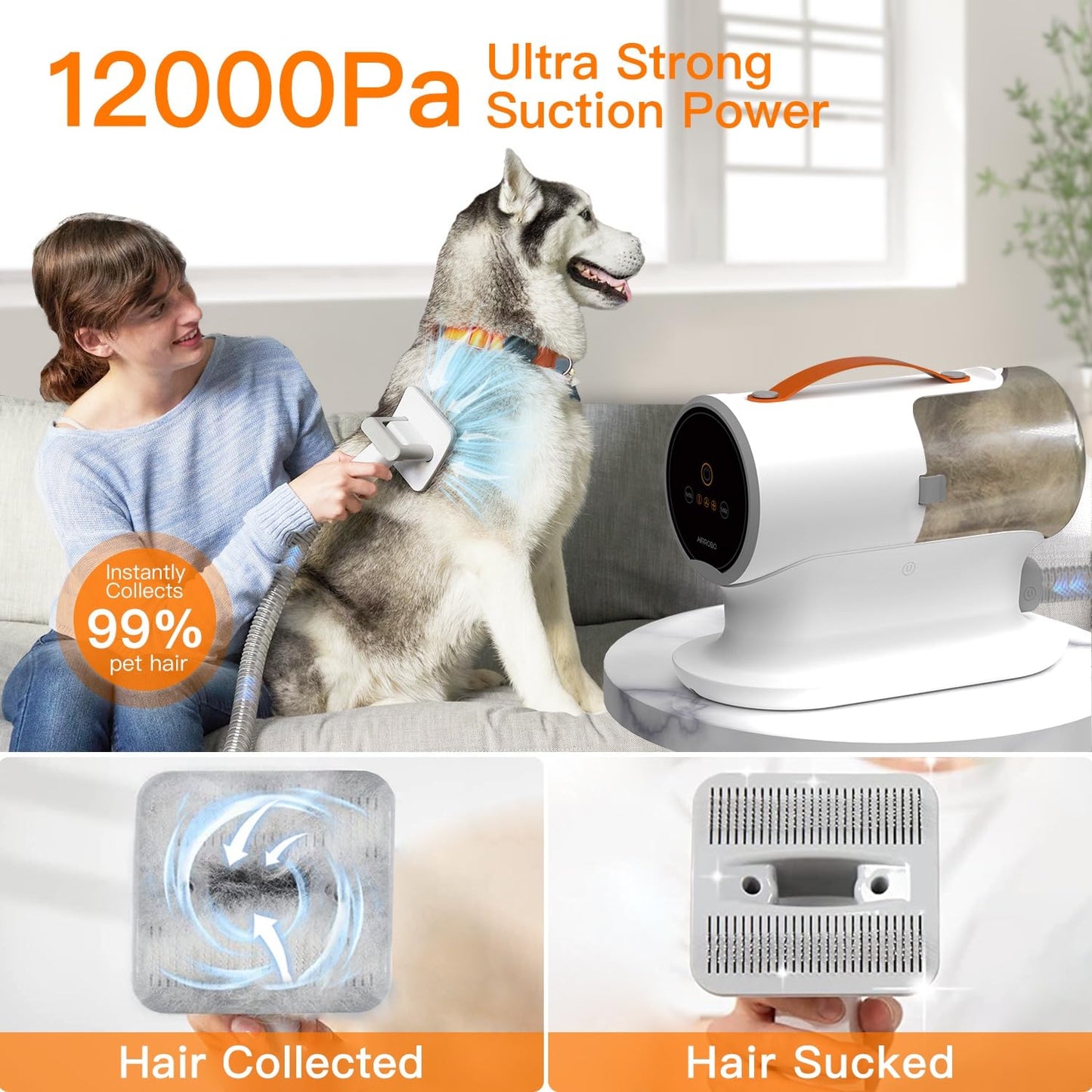 AIRROBO Dog Grooming Vacuum, Dog Grooming Kit,12000Pa Strong Pet Vacuum, 2L Large Capacity Vacuum for Shedding Grooming Hair, Quiet,PG100