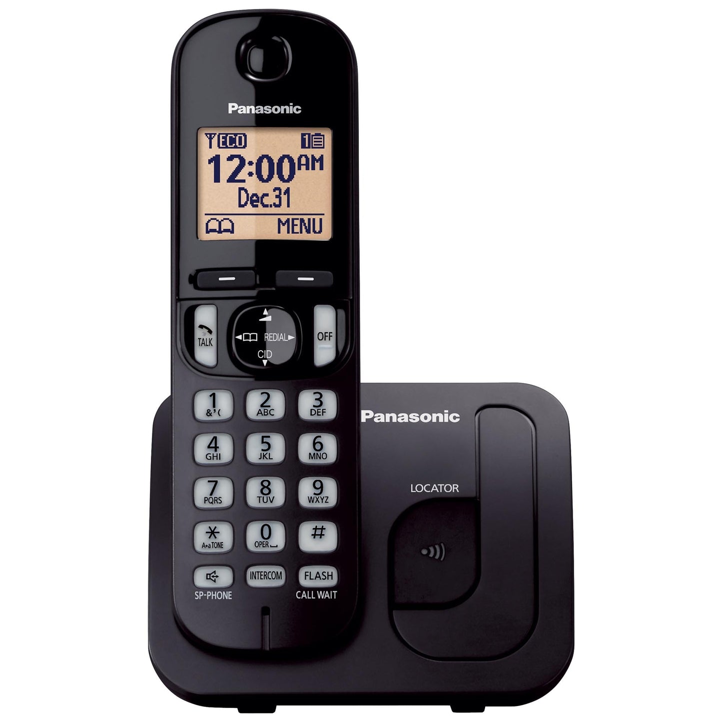Panasonic Cordless Phone, 1.6" Backlit Display, Call Block, Speakerphone, 10 Hours Talk Time, 1 Handset - KX-TGC200B (Black)