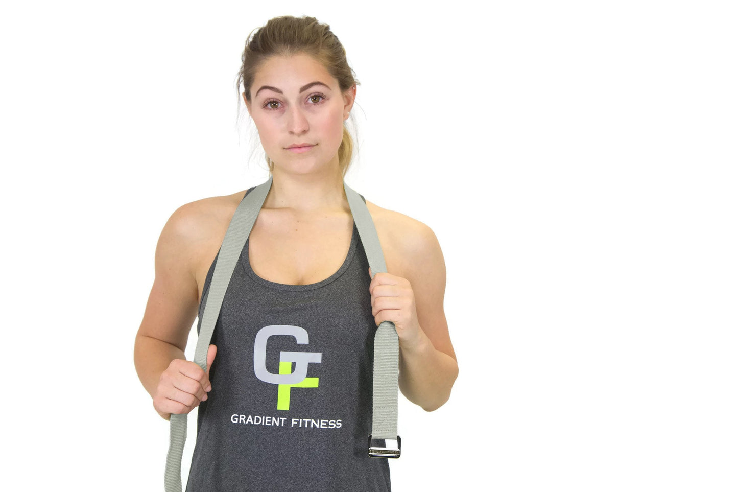 Gradient Fitness Yoga Strap, Friction-Less Easy-Feed Buckle, Yoga Straps for Stretching, Super Soft Cotton/Polyester Blend Webbing, Yoga band, Free eGuide. (8 Feet) Gray