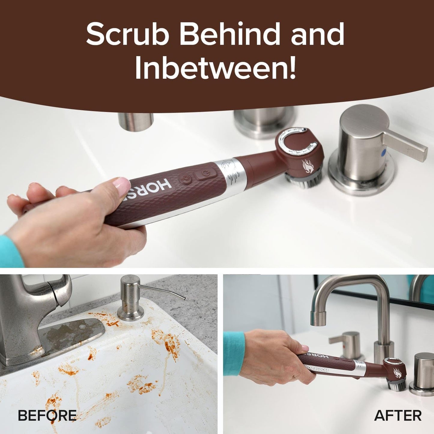 Horsepower Pocket Pony, AS-SEEN-ON-TV, Waterproof, Cordless, Pocket-Sized, Oscillating Power Scrubber, Deep Clean, Tight Spaces, Rechargeable, Grout Lines, Corners & Detailing, 5 Brush Heads & LED