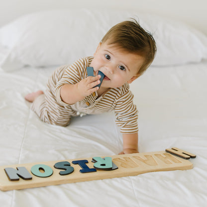 Personalized Wooden Name Puzzle for Kids, Handmade in USA by Bloom Owl, Custom Baby Gifts for Boys and Girls Easter or First Birthday, Montessori Toys for Toddlers 1-3, Baby Puzzle