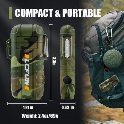 LcFun Electric Lighter USB Rechargeable Arc Lighters Windproof Plasma Lighters with LED Battery Display, Waterproof Electronic Flashlight Lighter with Lanyard for Camping, Survival Tactical Gear