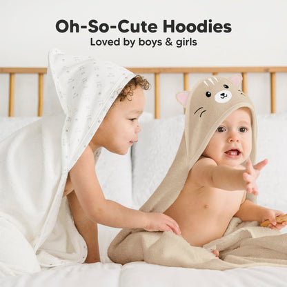 KeaBabies Hooded Baby Towel for Newborn - Viscose Derived from Bamboo Large Baby Bath Towels with Hood for Boys, Girls, Toddler, Extra Absorbent & Soft Newborn Bath Essentials (Cat)