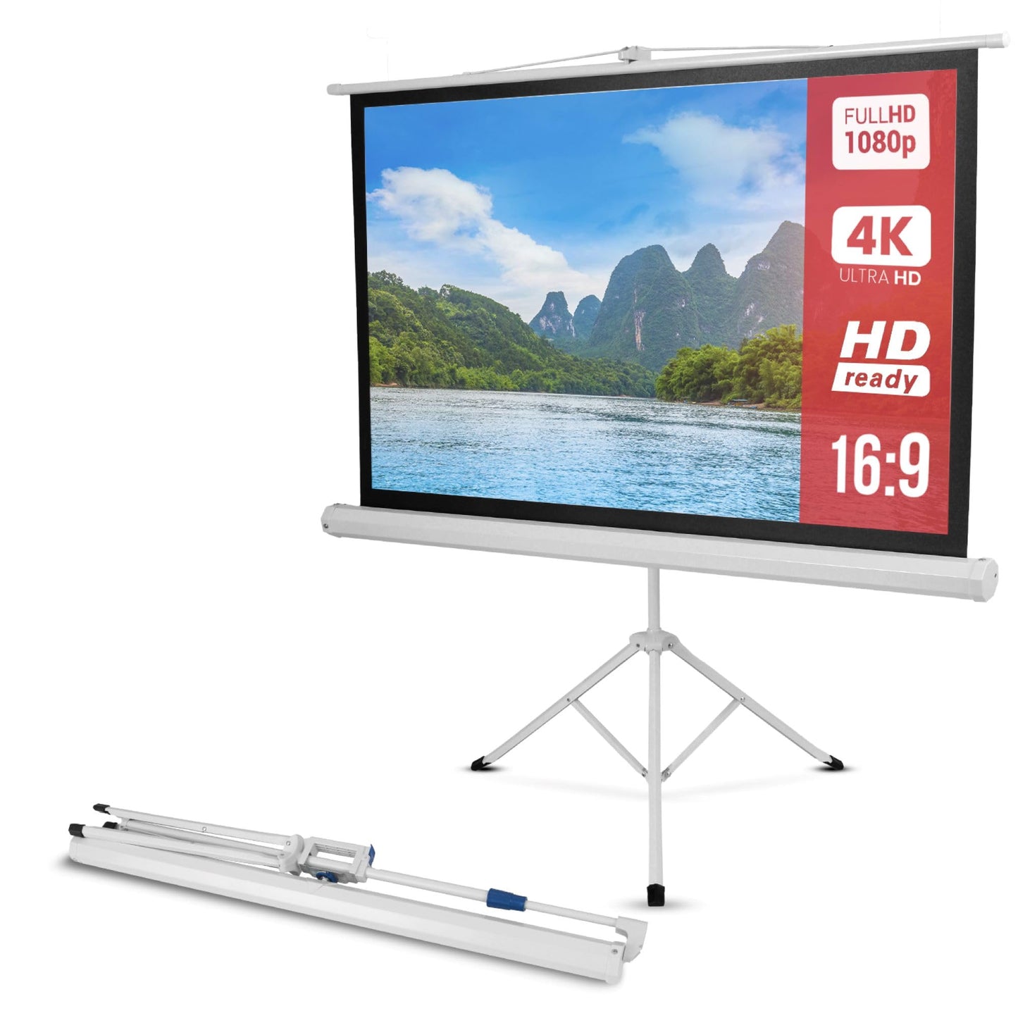 Pyle 50 Inch Portable Projector Screen with Tripod Stand – Lightweight, Durable, Easy Pull Setup Mobile Projection Screen with 4:3 Aspect Ratio, White Matte Fabric for Indoor/Outdoor Use