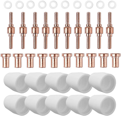 Plasma Cutter Consumables fits CUT40 CUT50 with Plasma Cutter Torch PT31 LG40 for RBC-4000/4500/5000D 40 PCS Nozzle Electrode Extended Long Tip Shroud Shield Cup