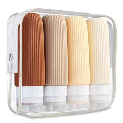 Mrsdry Travel Bottles for Toiletries, Tsa Approved 3oz Portable Travel Bottles, BPA Free Leak Proof Squeezable Silicone Travel Size Containers, Travel Accessories with Clear Toiletry Bag (4 Pack)