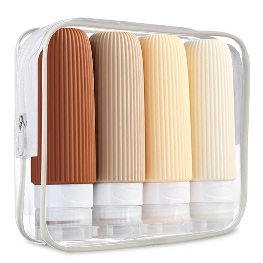 Mrsdry Travel Bottles for Toiletries, Tsa Approved 3oz Portable Travel Bottles, BPA Free Leak Proof Squeezable Silicone Travel Size Containers, Travel Accessories with Clear Toiletry Bag (4 Pack)