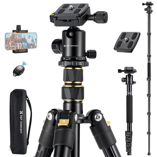 K&F Concept Camera Tripod，72" Aluminum Tripod for Camera, Lightweight and Foldable Travel Tripod with Remote& Extra Quick Release Plate, Professional Camera Tripod Monopod for DSLR Camera and Phone.