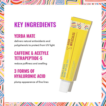 Good Molecules Yerba Mate Wake Up Eye Gel - Hydrating Under Eye Gel Cream with Hyaluronic Acid and Caffeine - Target Dark Circles and Puffiness - Skin Care for Face