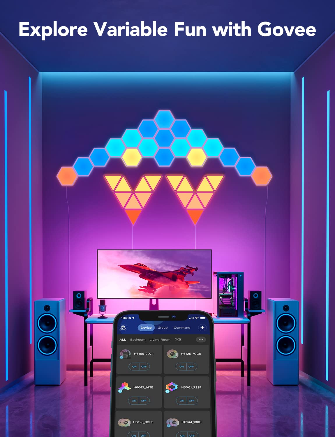 Govee Glide Hexa Light Panels, RGBIC Hexagon LED Wall Lights, Wi-Fi Smart Home Creative Wall Lights with Music Sync, Works with Alexa Google Assistant for Indoor Gaming Decor, 10 Pack