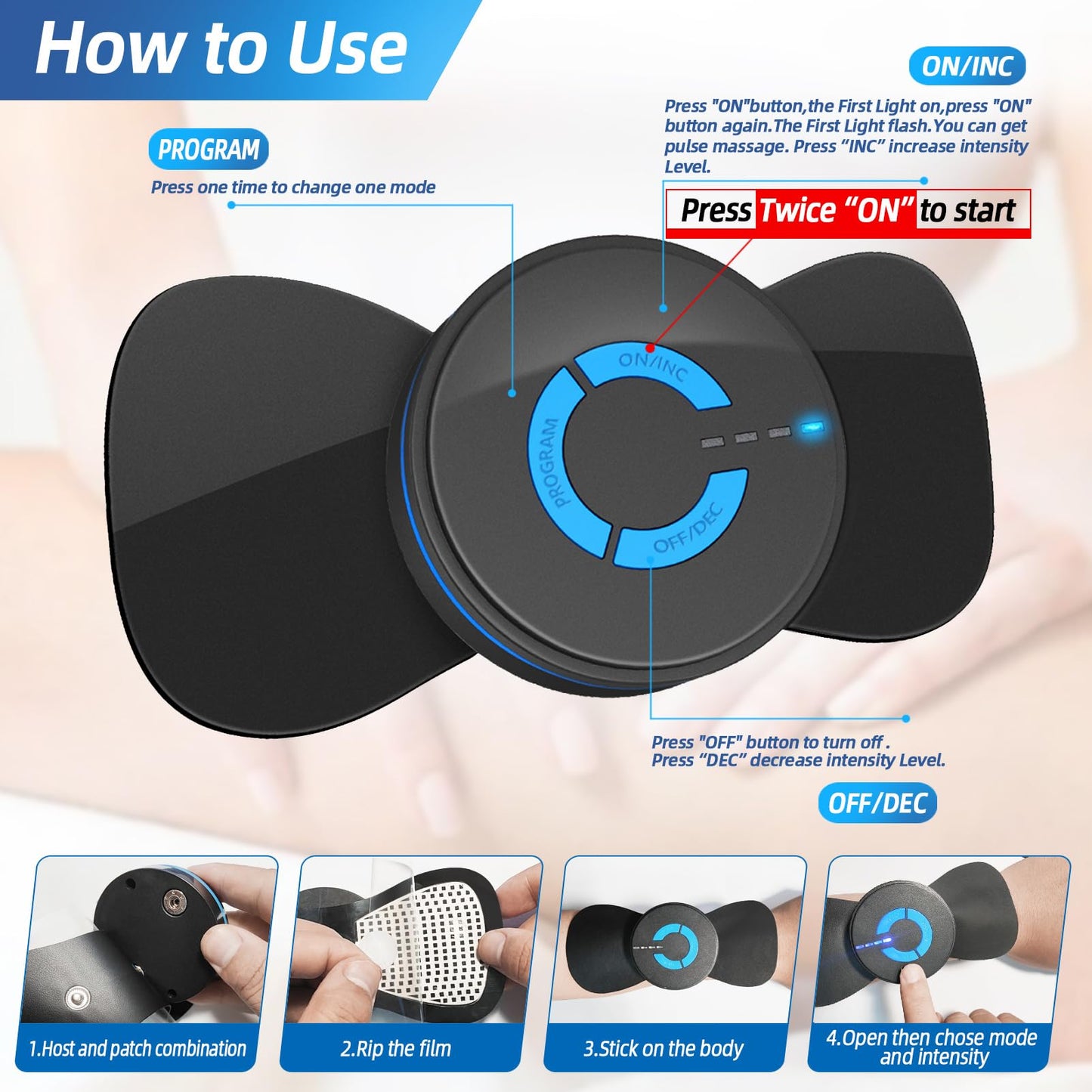 Mini Massager,Rechargeable Intelligent TENS Unit Muscle Stimulator for Pain Relief - FSA or HSA Eligible Deep Tissue EMS Massager Management for Back, Neck, Arm Electronic Pulse Machine