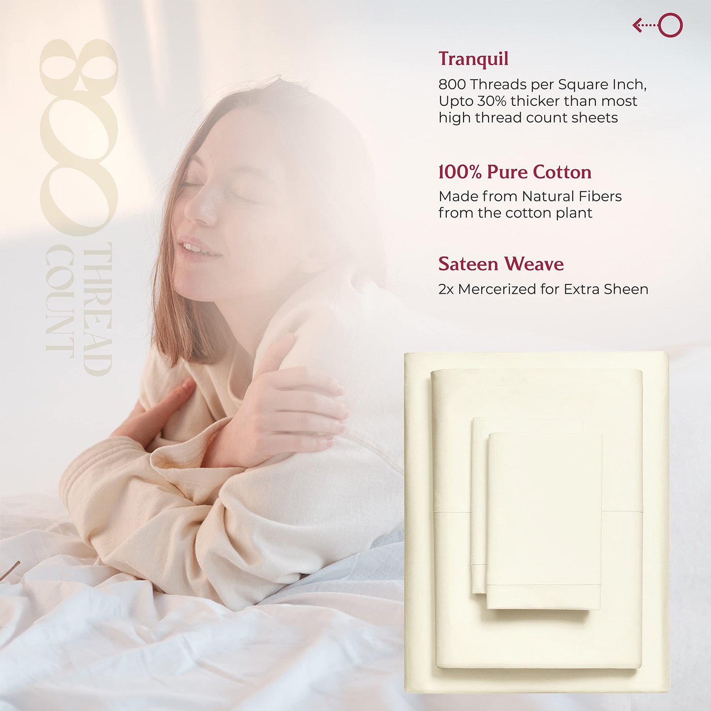 Mayfair Linen 100% Egyptian Cotton Sheets King Size - 800 High Thread Count Sheets King, 4 PC Luxury Hotel King Size Sheets Set, 16" Deep Pocket Sateen Weave Extra Soft Cooling Bed Sheet Sets, Ivory