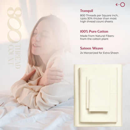 Mayfair Linen 100% Egyptian Cotton Sheets King Size - 800 High Thread Count Sheets King, 4 PC Luxury Hotel King Size Sheets Set, 16" Deep Pocket Sateen Weave Extra Soft Cooling Bed Sheet Sets, Ivory