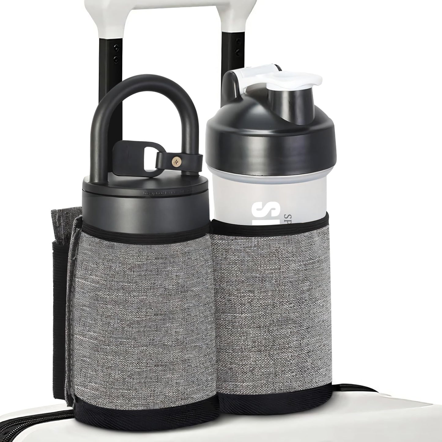 Luggage Cup Holder for Suitcases Free Hands, Travel Accessories, Luggage Cup Caddy Gifts, Beverage Holder, Universal Luggage Accessories for Flight Attendants, Business Travelers, Grey