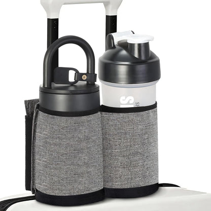 Luggage Cup Holder for Suitcases Free Hands, Travel Accessories, Luggage Cup Caddy Gifts, Beverage Holder, Universal Luggage Accessories for Flight Attendants, Business Travelers, Grey