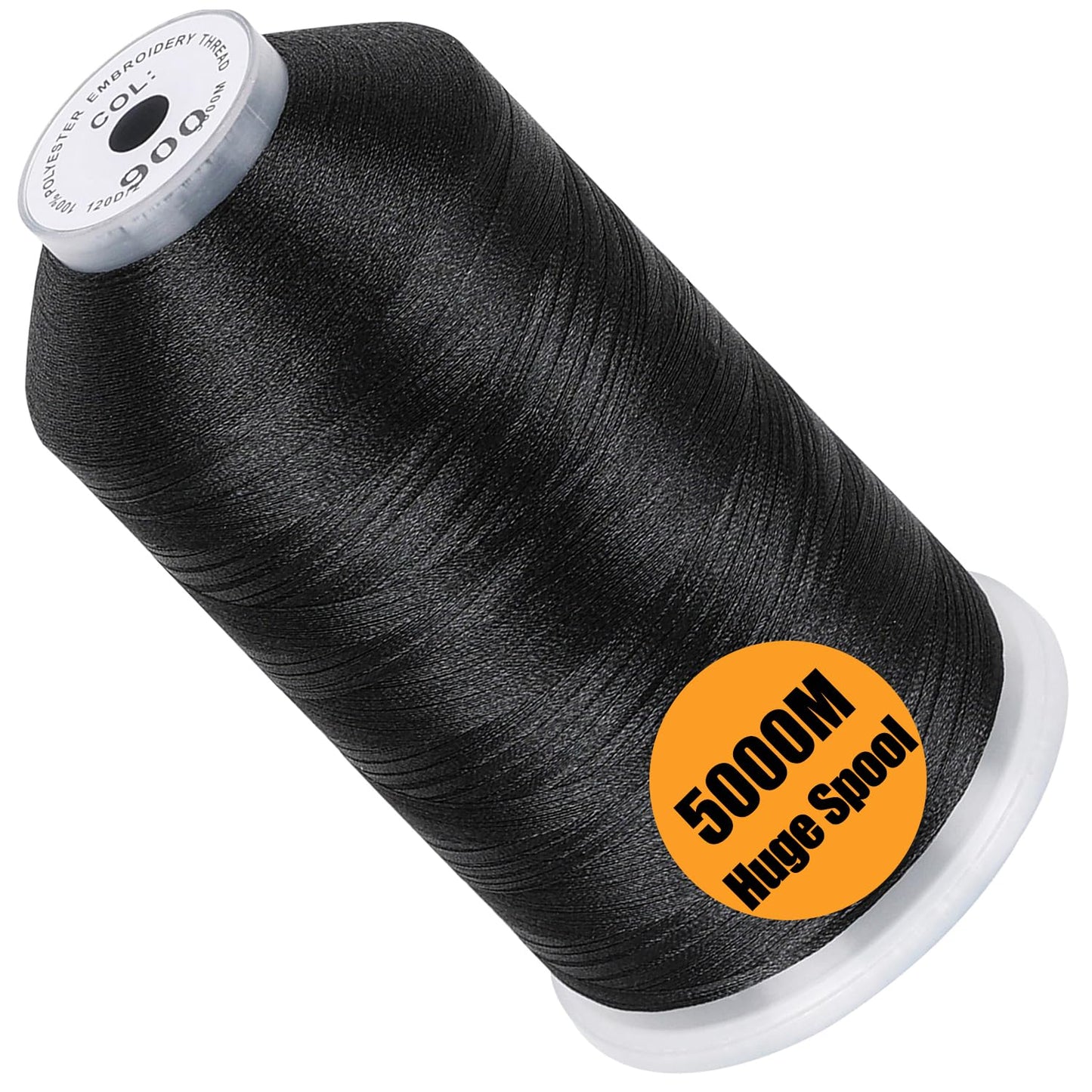 New brothread - Single Huge Spool 5000M Each Polyester Embroidery Machine Thread 40WT for Commercial and Domestic Machines - Black
