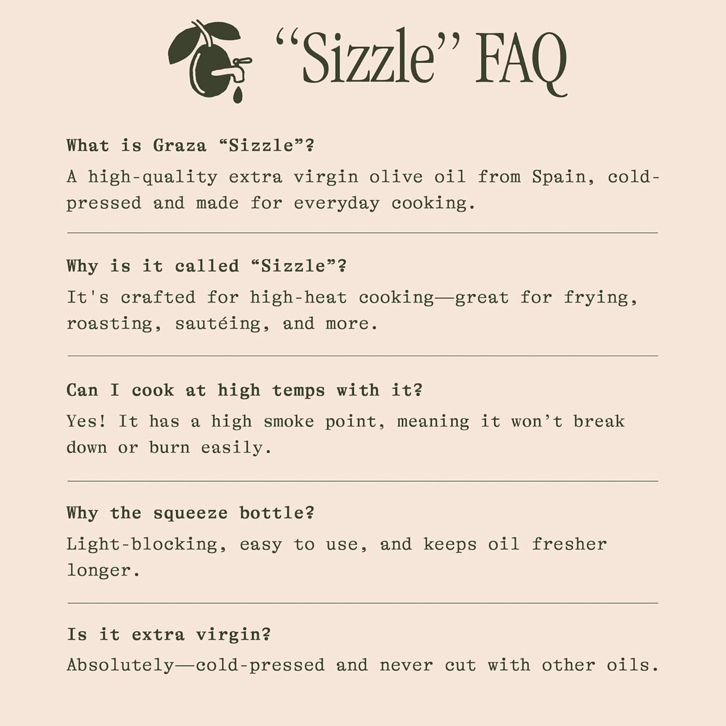 Graza Sizzle Extra Virgin Olive Oil, Cooking Oil - High Polyphenol Peak Harvest EVOO Cooking Oil in a Squeeze Bottle - Single Origin Olive Oils from Spain - 25.3 Fl Oz (750ml)