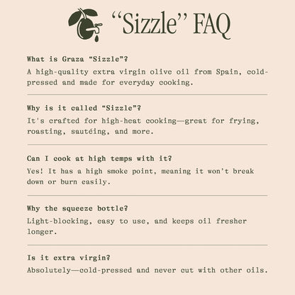 Graza Sizzle Extra Virgin Olive Oil, Cooking Oil - High Polyphenol Peak Harvest EVOO Cooking Oil in a Squeeze Bottle - Single Origin Olive Oils from Spain - 25.3 Fl Oz (750ml)