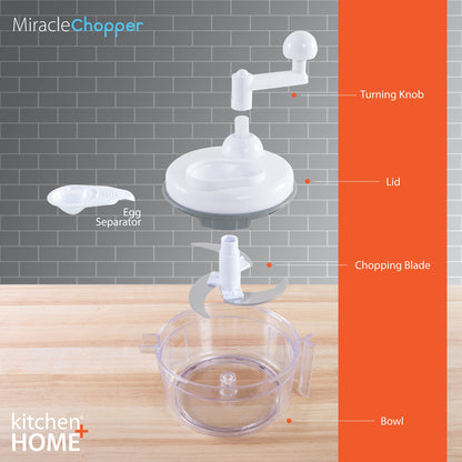 Kitchen + Home Manual Food Chopper - 5 in 1 Miracle Chopper, Salsa Maker, Blender, Slicer, Shredder and Julienne – As Seen on TV Manual Food Processor