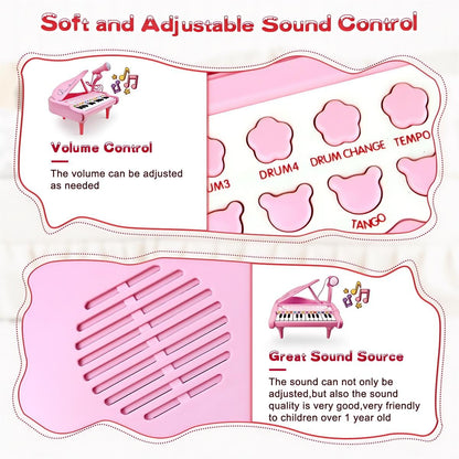 Love&Mini Pink Piano Toys for 1+Years Old Girls First Birthday Gifts Toddler Piano Music Toy Instruments with 24 Keys and Microphone